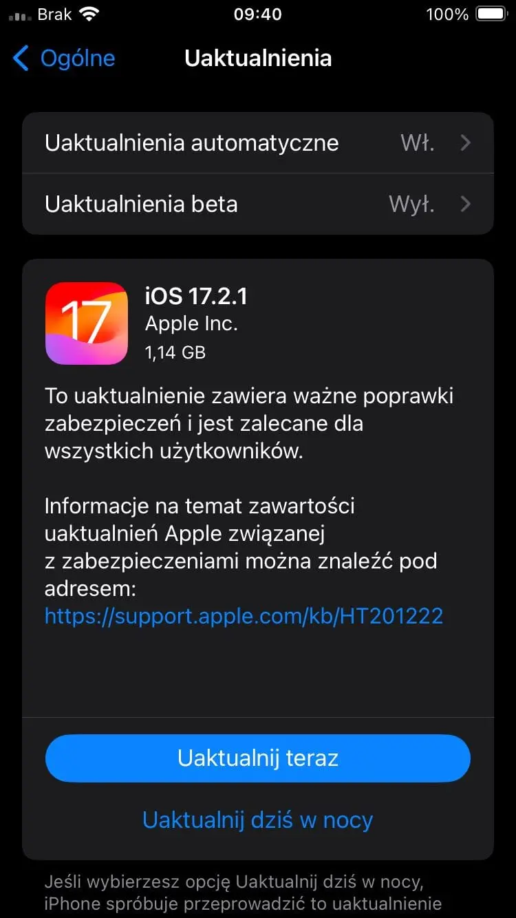 Manualna aktualizacja iOS
